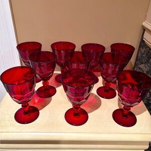 Vintage Paden City Glass Georgian Ruby Red “Peach Melba” glasses. Set of 4.